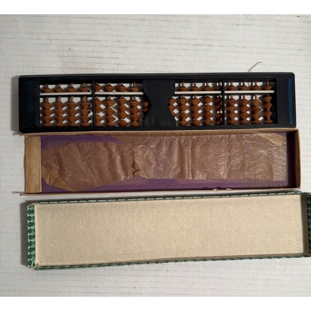Unshudo Abacus Soroban 23 digits Vintage in Original Box String For Price Tag